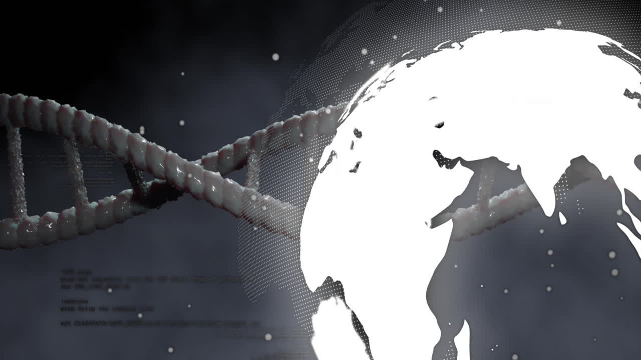 검은색 배경에 있는 dna 스트랜드와 글로브의 애니메이션