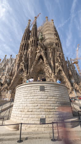 imelapse of the sagrada familia cathedral in barcelona in vertical