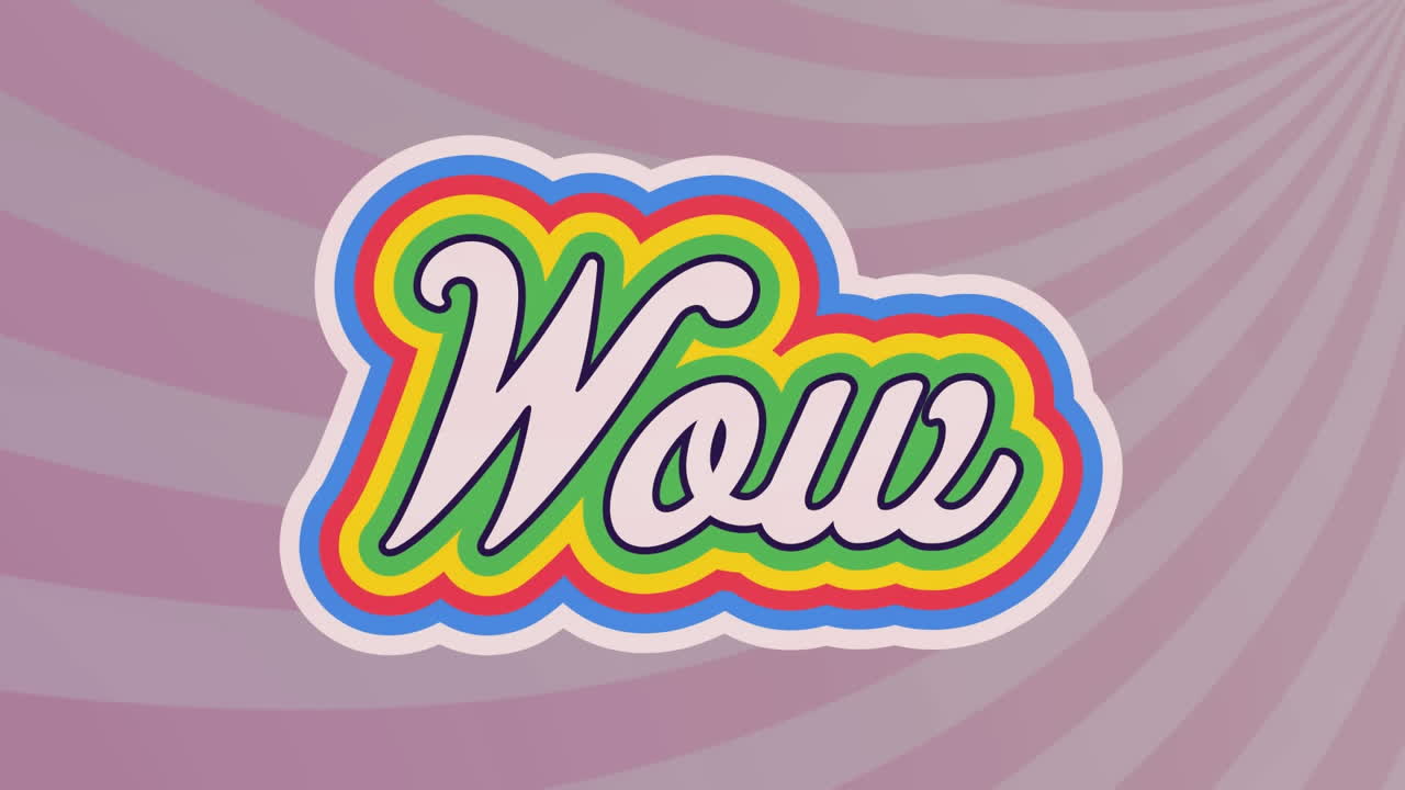 분홍색 배경에 다채로운 글자로 wow 텍스트의 애니메이션