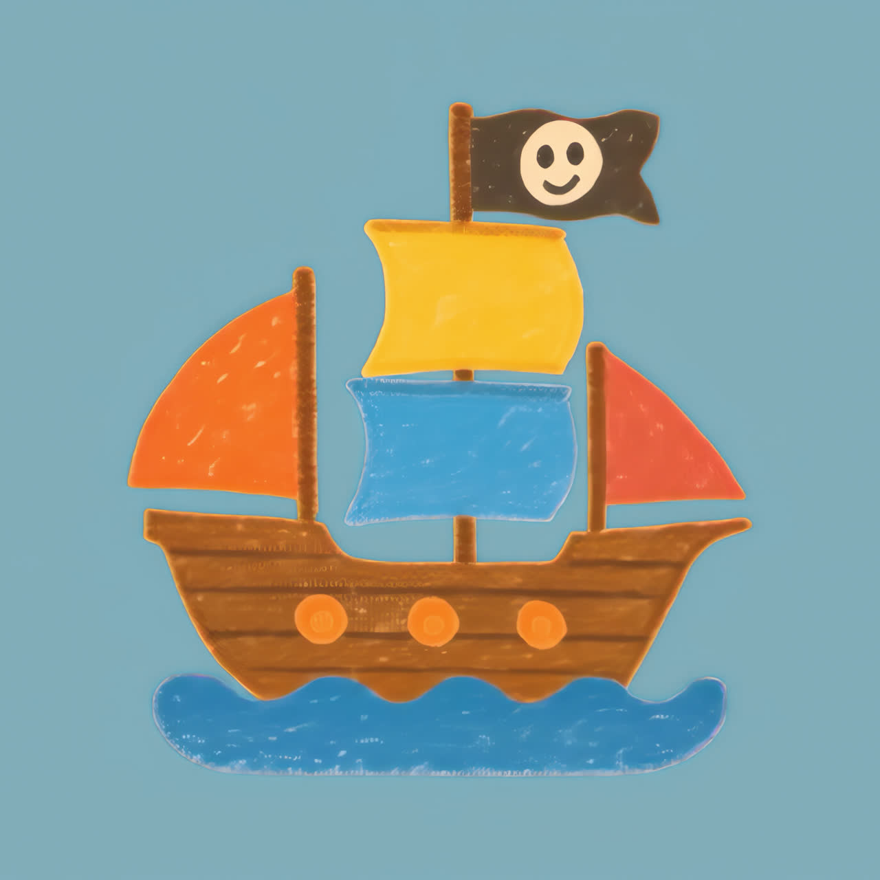 Cartoon Pirate Ship Sailing on the Sea