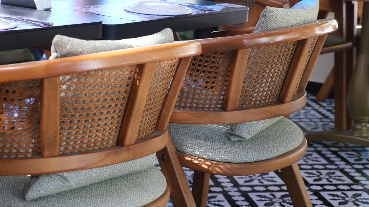 Wooden Wicker Chairs in a Restaurant