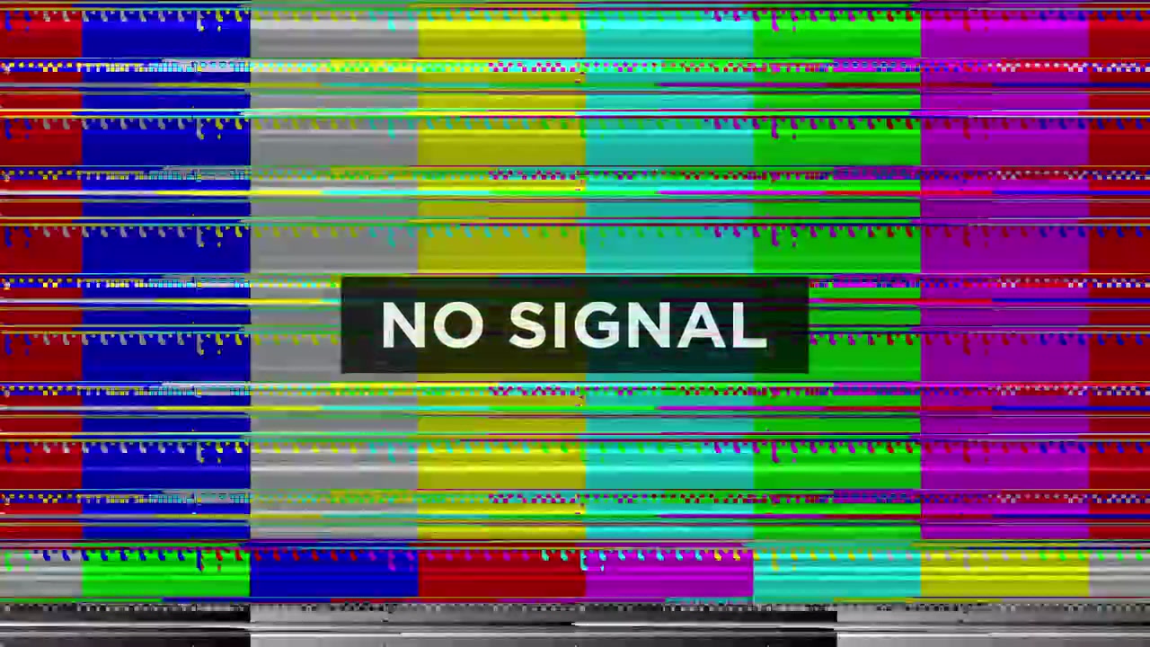 No Signal Text on Glitching TV Color Bars Screen