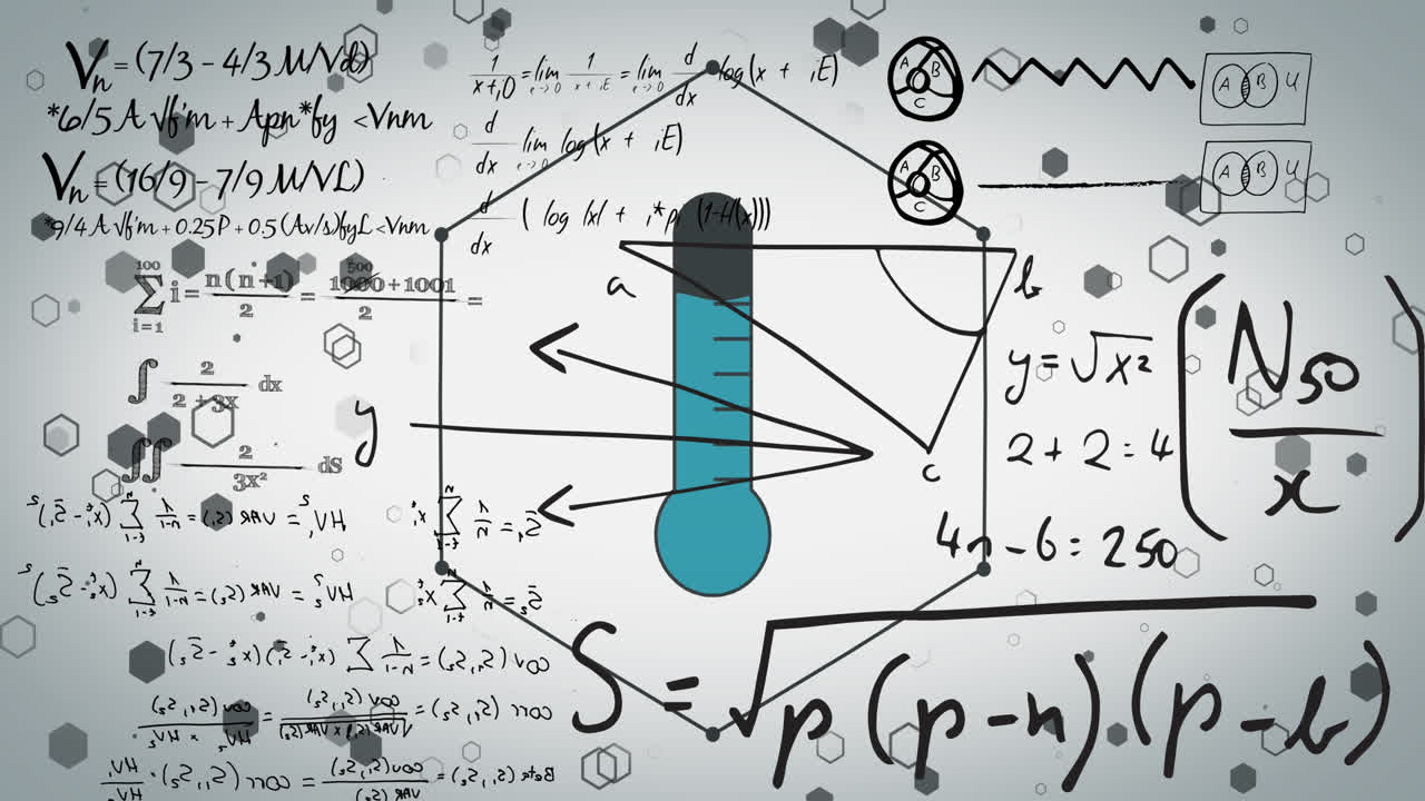 animación de termómetro y ecuaciones matemáticas sobre fondo blanco