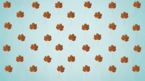 animación de filas de hojas de naranja de otoño sobre fondo azul