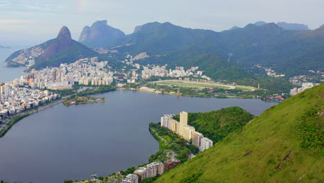 High-view-arial-shot-over-Rio-De-Janeiro-in-Brazil