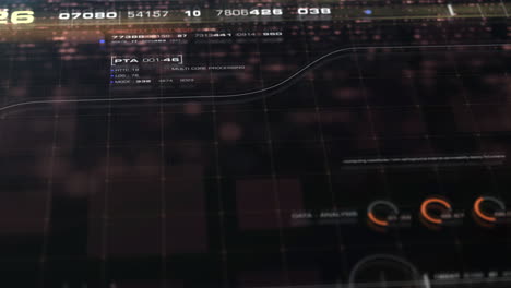 interfaz de usuario gráfica de movimiento futurista pantalla de visualización frontal con partículas holográficas de corona solar y pantalla de información de telemetría de datos digitales para fondo digital