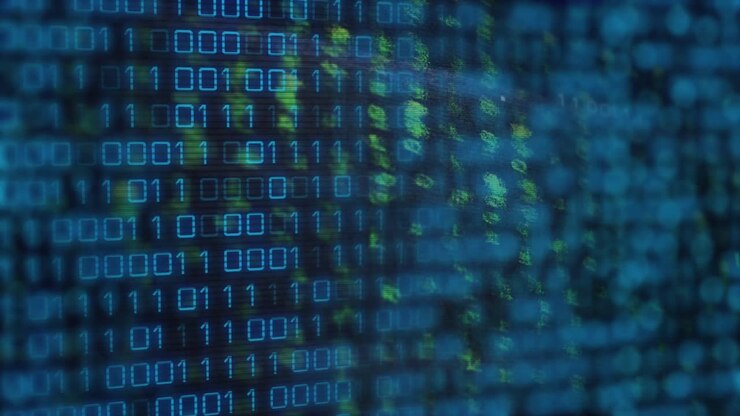 Animasjon av databehandling over svart bakgrunn