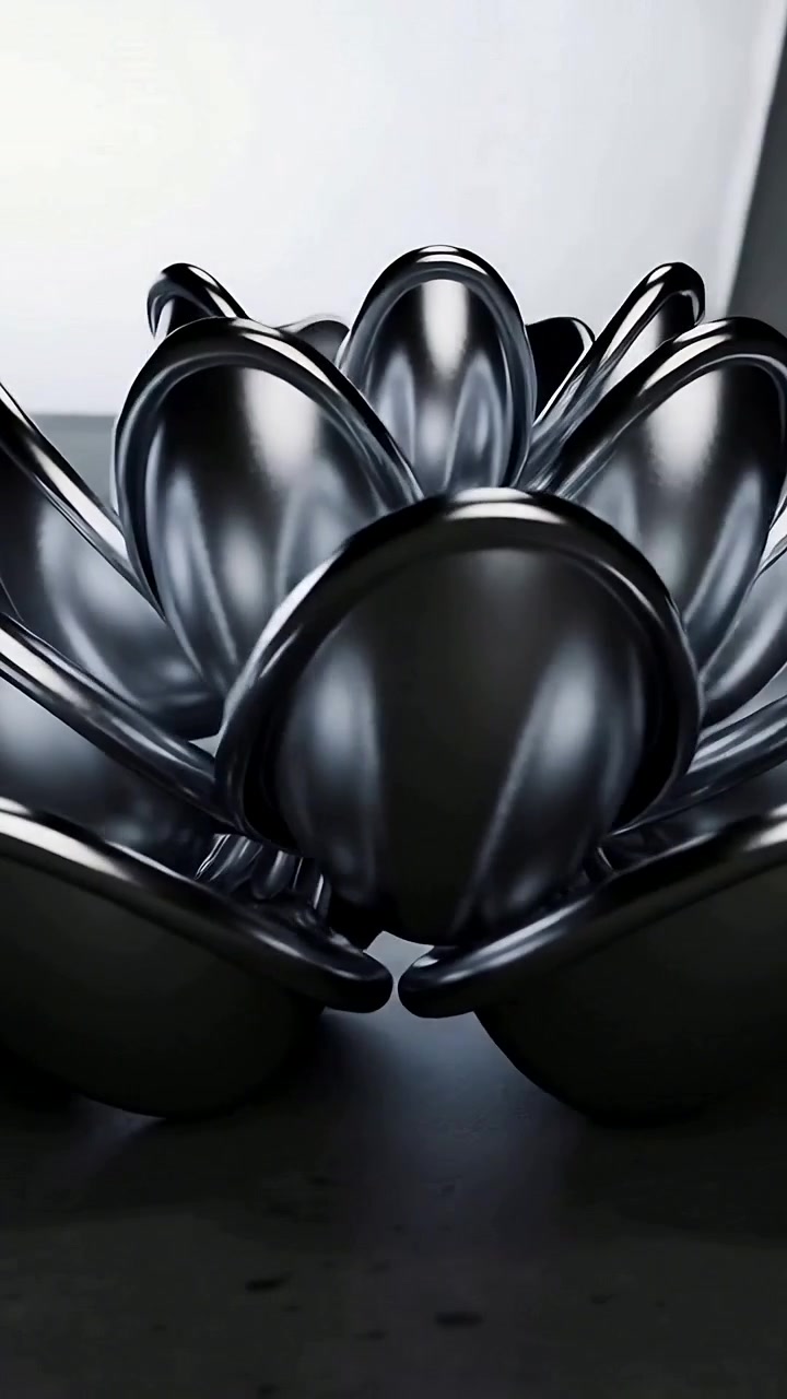 Vertical video: Shifting metal lotus mirroring left light on table as panel appears