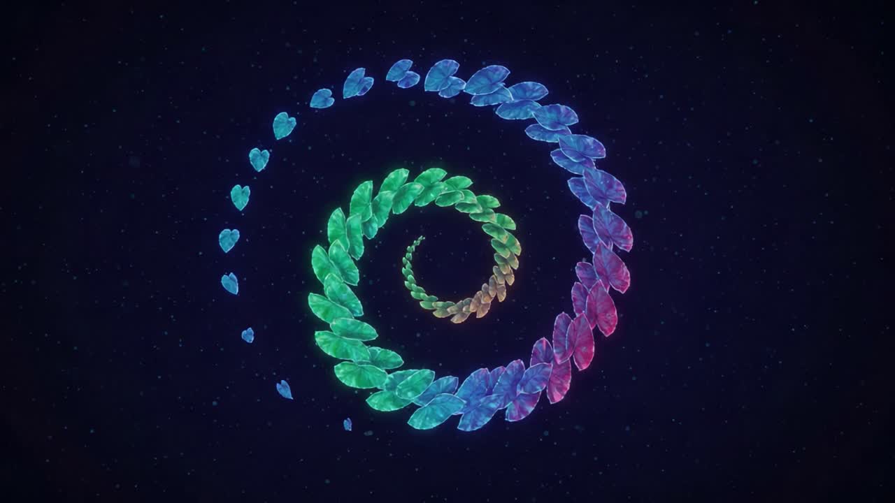 A mesmerizing spiral of shimmering hearts in vibrant colors, creating a captivating visual effect that draws the eye and evokes feelings of love and harmony