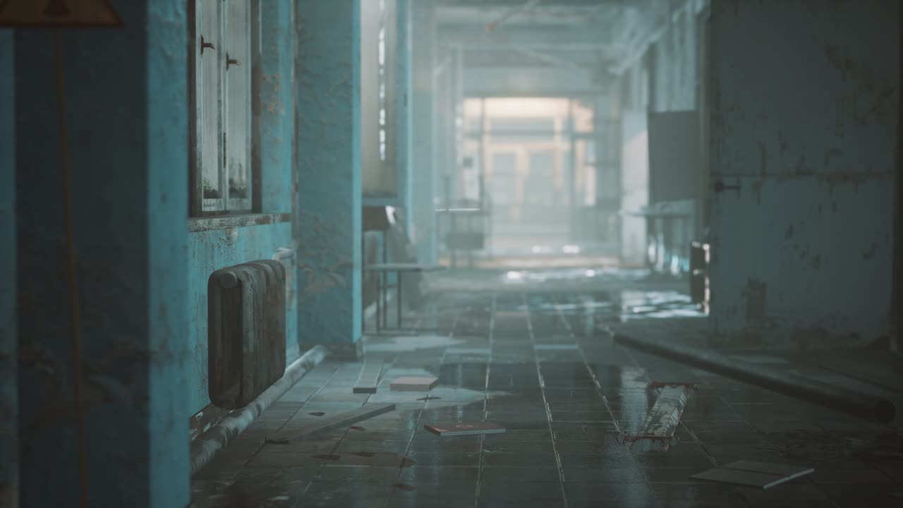 el interior del edificio soviético abandonado