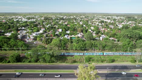 aerial of train railway on manuel b gonnet and neighborhood, la plata