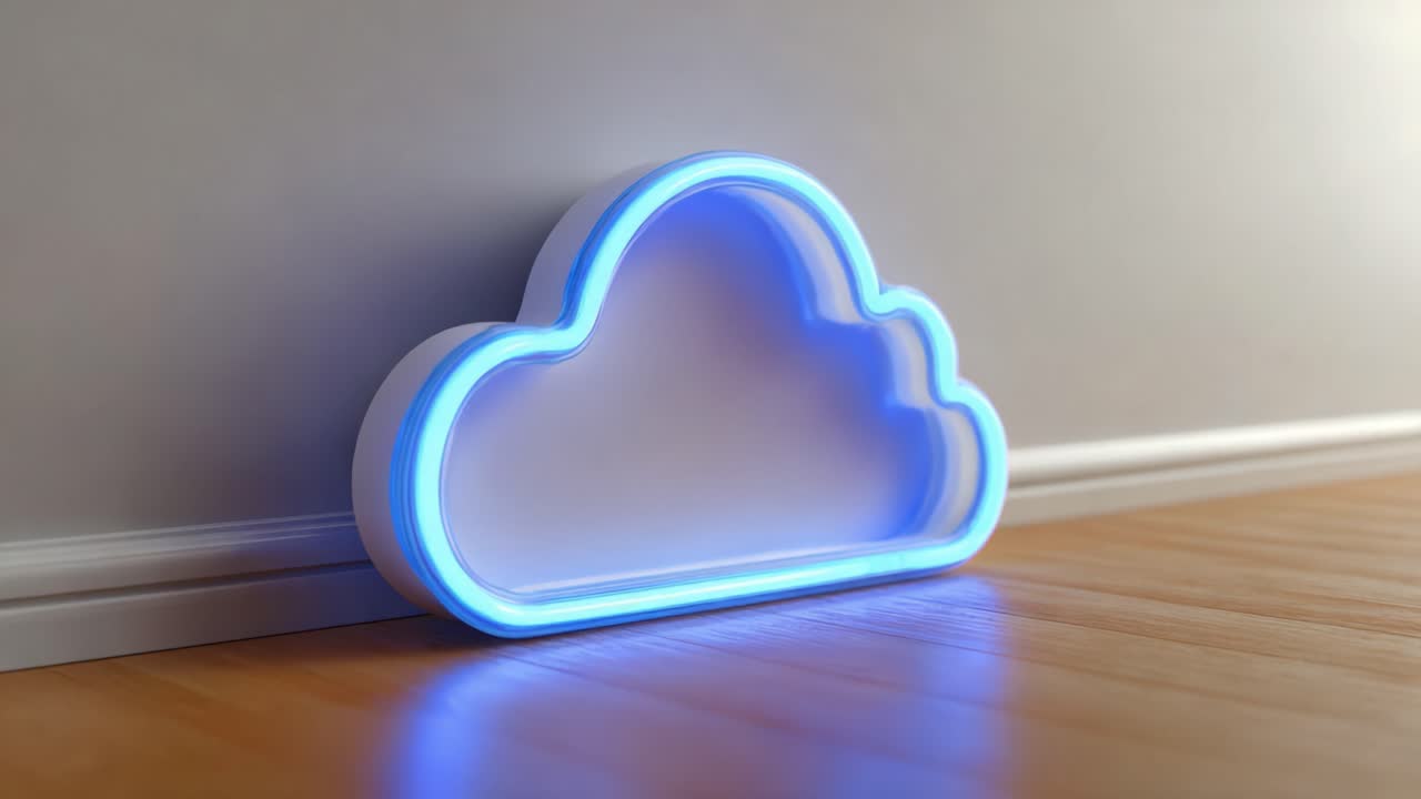 A Modern Decorative Cloud Light Enduringly Illuminates a Contemporary Interior with Soft Blue Glow, Enhancing the Ambiance of the Room and Creating an Inviting Atmosphere