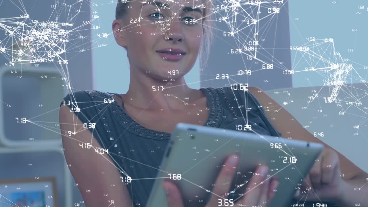 Animazione di rete di connessioni su un uomo che indossa un visore VR
