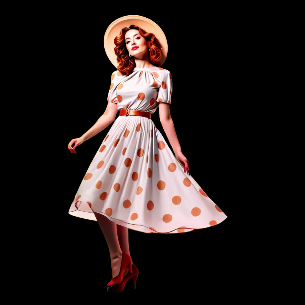 Animazione di un elegante vestito vintage a pois, risorsa isolata, video 4K trasparente, canale alfa.