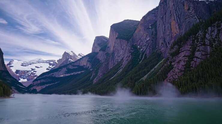 Drone FPV esplora le Montagne dell'Aurora, un canyon a fessura e un lago nebbioso