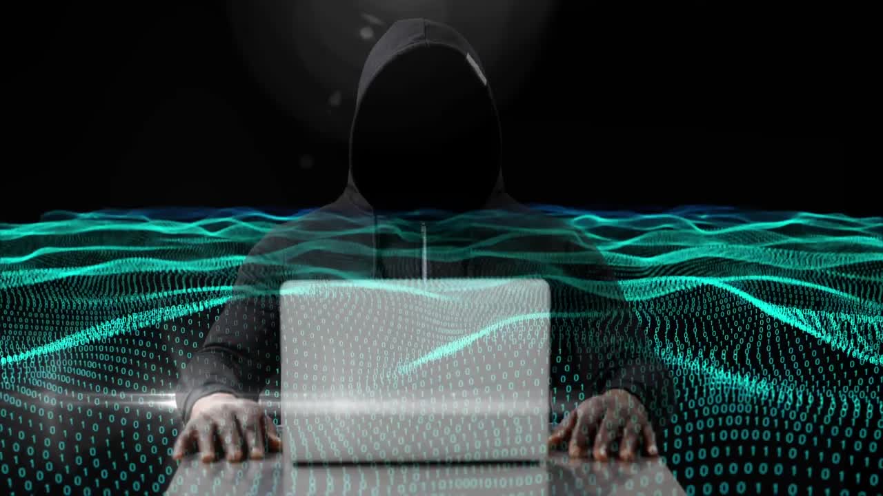 노트북 4k를 사용하여 해커의 디지털 생성 비디오