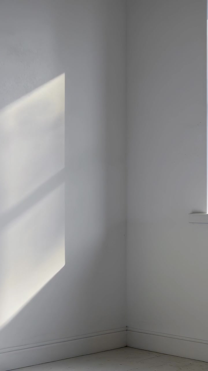 Video verticale: Macchia di sole che si sposta su un angolo bianco mentre l'angolo del sole cambia, finestra e davanzale.