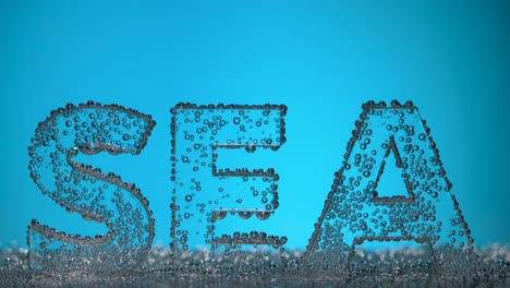 word sea underwater in oxygen bubbles on blue background word sea underwater in oxygen bubbles on blue background