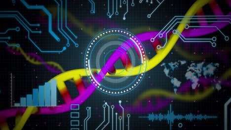 Animation of medical data processing and processor socket over dark background