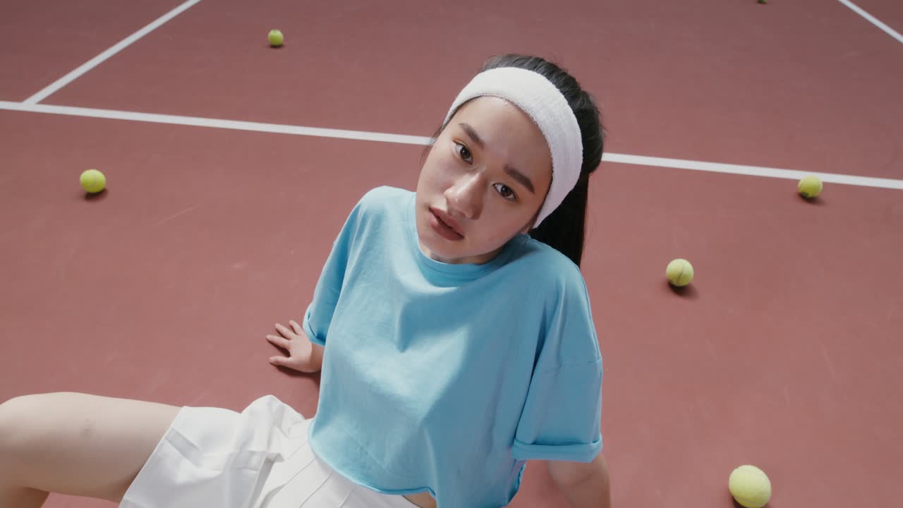 테니스 코트 에 앉아 있는 여자