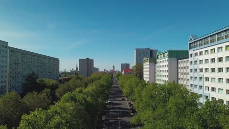 aerial view of big alley with traffic during summer time