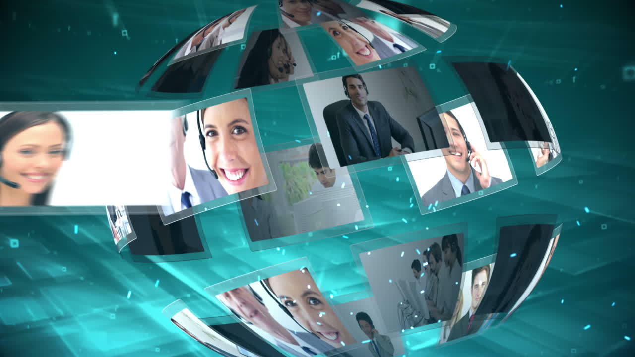 Moving sphere of call centre and telecoms clips