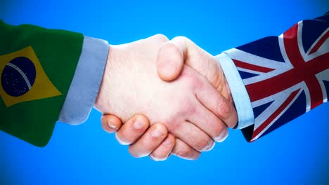 brasil - reino unido apretón de manos concepto de animación sobre países y política con el canal matte /
