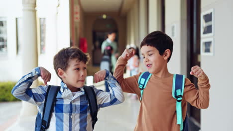 playing, school and children showing muscle