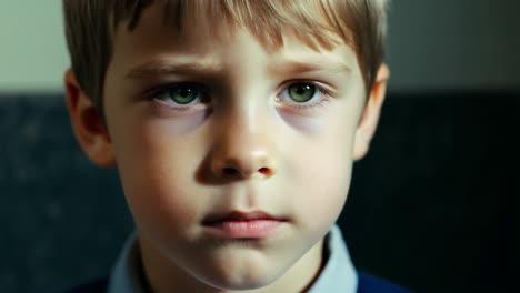 un retrato de un niño con ojos verdes