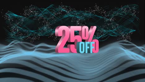 animation of 25 percent off over waves on black background