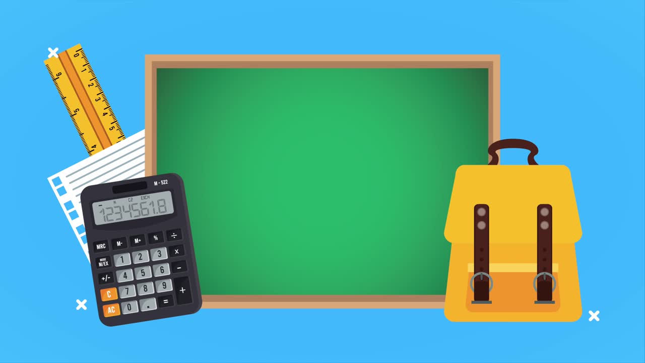 back to school animation with chalkboard and supplies