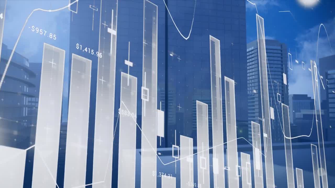 高層ビルから見た統計データ処理のアニメーション