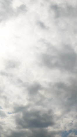 sun in the sky is slowly covered with light grey cloudscape. dramatic clouds overcastting the horizon. low angle view. timelapse. vertical video