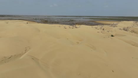 Aerial-drone-shot-of-Dry-Desert-and-estuaries-Landscape-In-Damb,-Balochistan