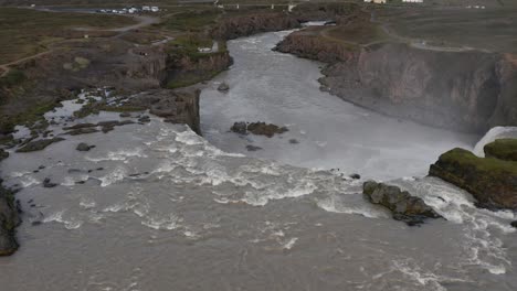 godafoss waterfall, tourist attraction in iceland, aerial