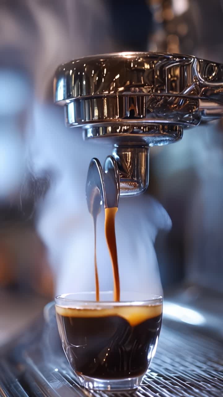 Perfezione della preparazione: Catturando l'arte dell'estrazione dell'espresso con vapore e aroma ricco, mostrando il processo di preparazione con dettagli e texture mozzafiato.