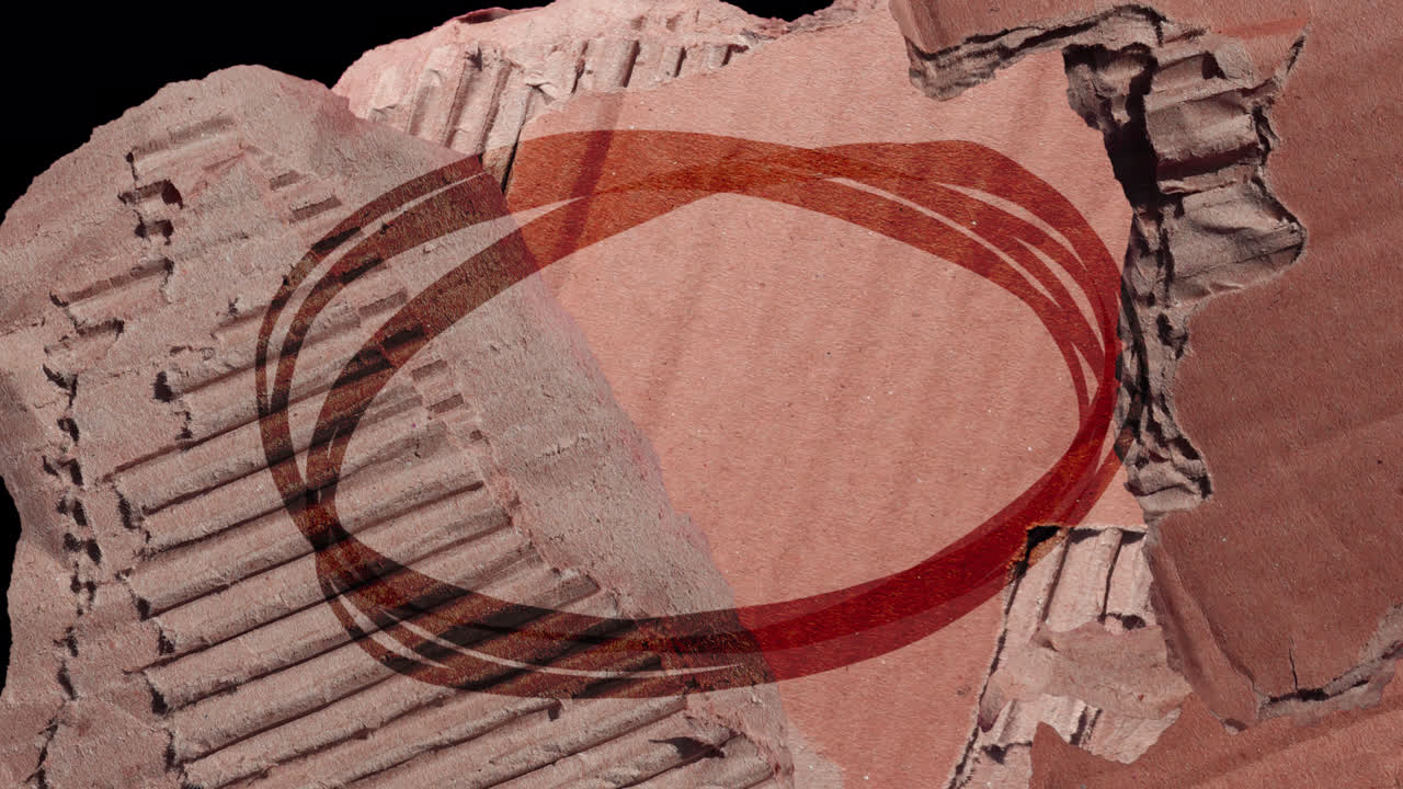 Ovale rosso disegnato a mano che si anima su cartone testurizzato.