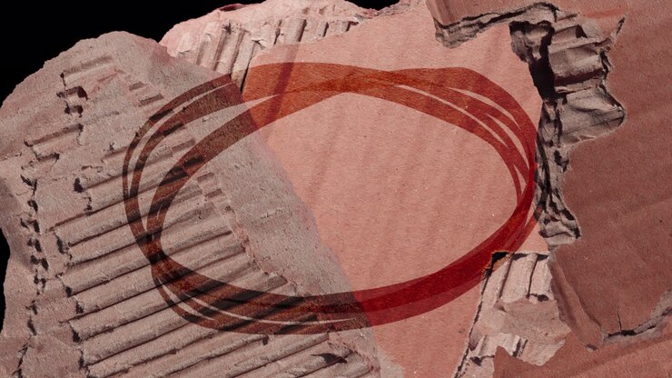 Red Hand-Drawn Oval Animating Over Textured Cardboard