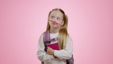 pensive schoolgirl with pencil mustache