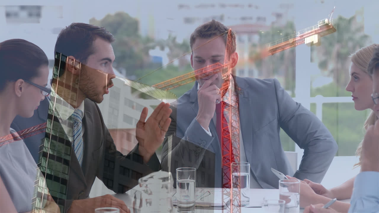 백인 엔지니어 그룹에 대한 건설 현장의 애니메이션