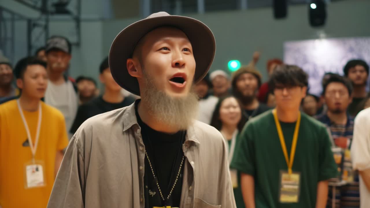 A Vibrant Moment of Excitement and Anticipation as a Performer Engages with an Enthusiastic Crowd During a Dynamic Event Showcase, Celebrating Talent and Artistry