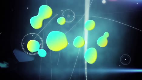 animación de manchas brillantes a través de una red de conexiones con estadísticas