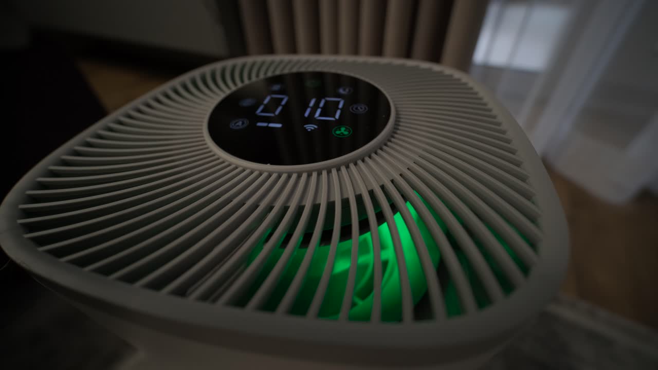 Close-up of a Working Air Purifier with Digital Display