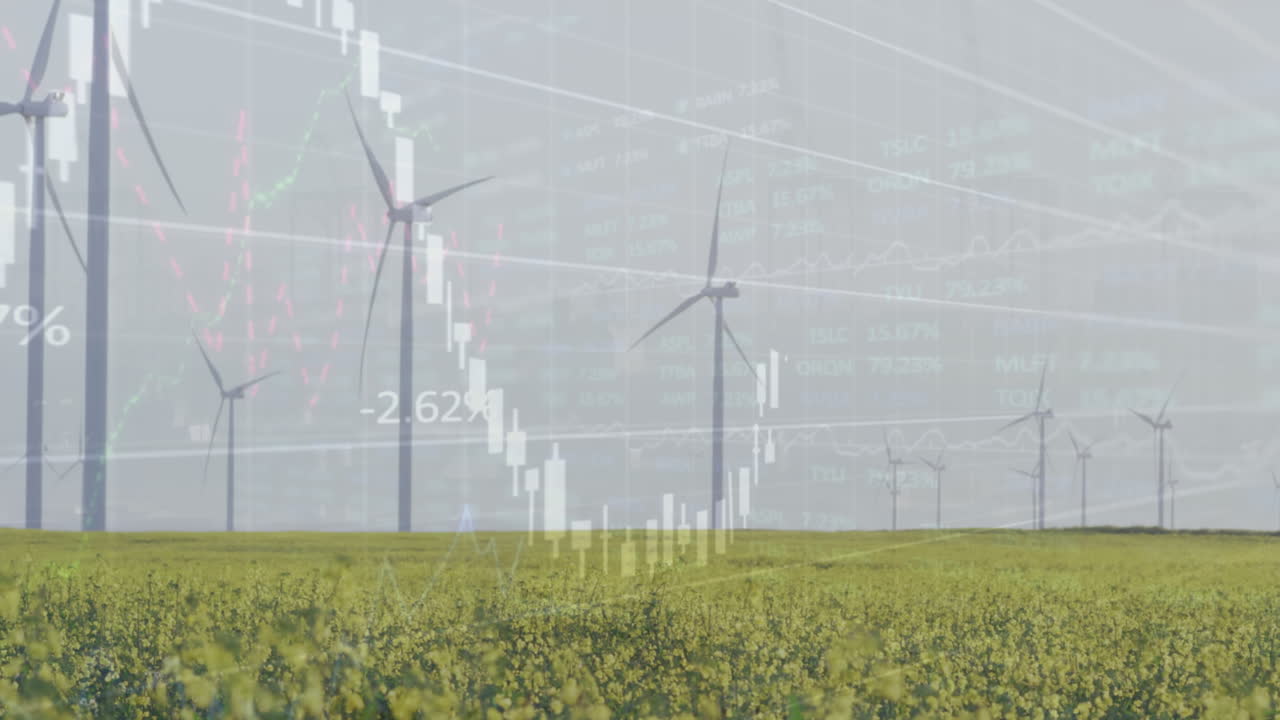 풍력 터빈을 통해 금융 데이터 처리의 애니메이션