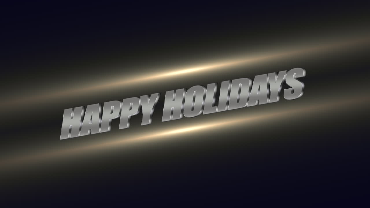 moderno y elegante felices vacaciones superposición de texto en fondo oscuro con líneas brillantes