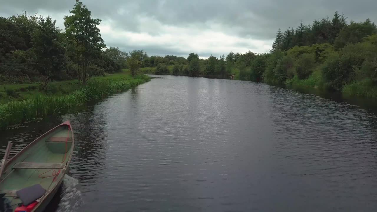 aerial shot of fisherman driving the boat on the river