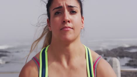 caucasian woman working out on the docks