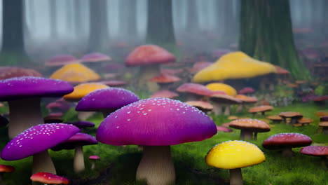 enchanted forest with vibrant colorful mushrooms
