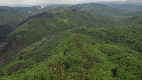 Aerial-of-mountains-and-forest-area-in-central-Bosnia,-Zavidovici