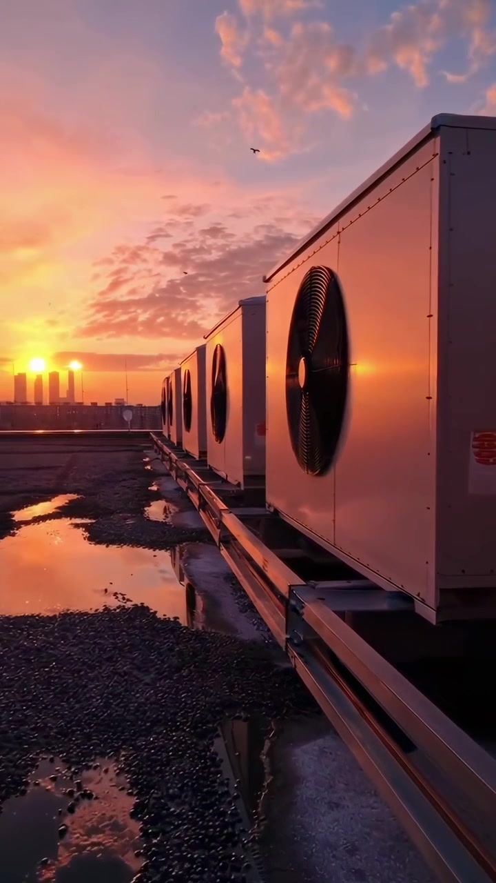 Rooftop HVAC Units Reflecting Golden Hour Sunset